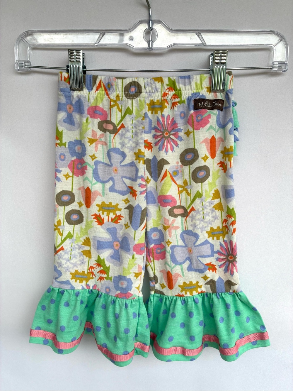 Matilda Jane Floral Ruffle Pajama Pants 12-18 Months Polka Dot Trim